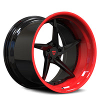 RVRN RV-DC35 gloss black forged wheel with a red lip for a custom C8 Corvette performance build