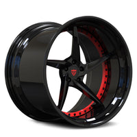 RVRN RV-DC35 gloss black step-lip wheel with red inner-rim detailing for C8 Corvette applications