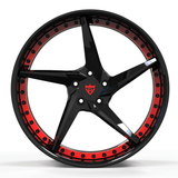 Custom forged RV-DC35 5 spoke concave wheels black and red design for C8 Corvette wheels performance stance