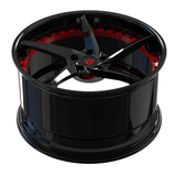RVRN RV-DC35 concave 5 spoke wheels for C8 Corvette wheels in black and red finish showcasing aggressive performance styling