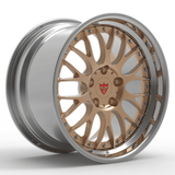 RVRN RV-DC56 custom forged wheels for Mercedes AMG GT Coupe with deep lip profile and Y spoke design in chrome and gold finish