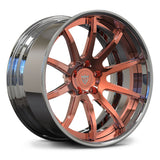 Chrome and polished rose gold RV-DC70 deep dish Chevy rims with custom forged construction