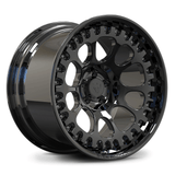 Close-up of RV-DF03 concave Mustang wheels showing custom forged spokes and precision engineering
