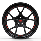 RVRN RV-DF04 custom forged Y spoke concave wheel for Chevrolet Camaro ZL1 with gloss black barrel and matte black spokes, designed for performance fitment