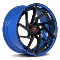 Custom lightweight Corvette C7 forged wheels by RVRN featuring advanced multi spoke blue wheel styling and forged performance engineering