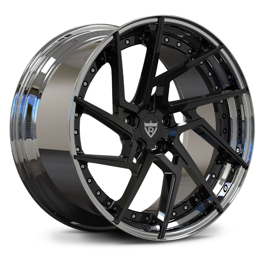 RVRN RV-DF041 custom forged 2-piece directional wheel for Corvette C8 in chrome with black finish
