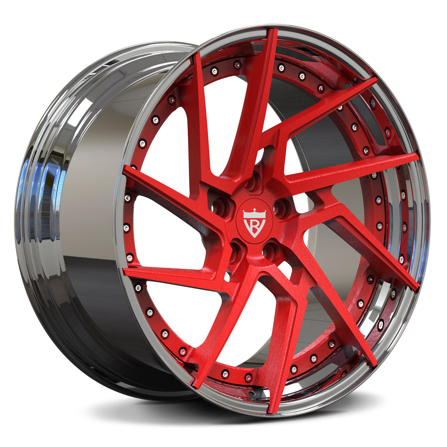 RVRN RV-DF041 custom forged 2-piece directional wheel for Corvette C8 in chrome with red finish