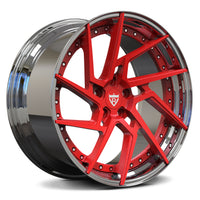 RVRN RV-DF041 custom forged 2-piece directional wheel for Corvette C8 in chrome with red finish