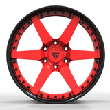 RVRN RV-DF14 custom forged 6 lug Dodge Viper rims in red and black finish with lightweight performance forged construction