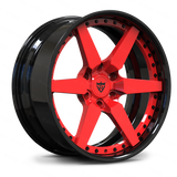 Red RVRN RV-DF14 performance 6 lug forged rims for Ford GT and Dodge Viper inspired supercar builds