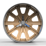 RVRN RV-DF67 forged deep dish wheel for Plymouth Hemi ’Cuda in bronze with chrome, custom old school 2-piece muscle car wheel design