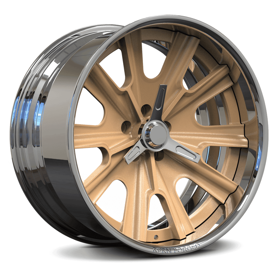 RVRN RV-DF67 forged old school deep dish wheel for Chevrolet Chevelle SS in bronze with chrome, custom 2-piece muscle car wheel styling