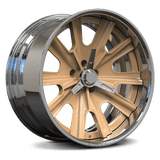 RVRN RV-DF67 forged old school deep dish wheel for Chevrolet Chevelle SS in bronze with chrome, custom 2-piece muscle car wheel styling