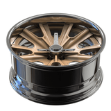 RVRN RV-DF67 forged old school muscle car wheel in bronze with chrome, bold deep dish 2-piece design with custom fitment and styling options