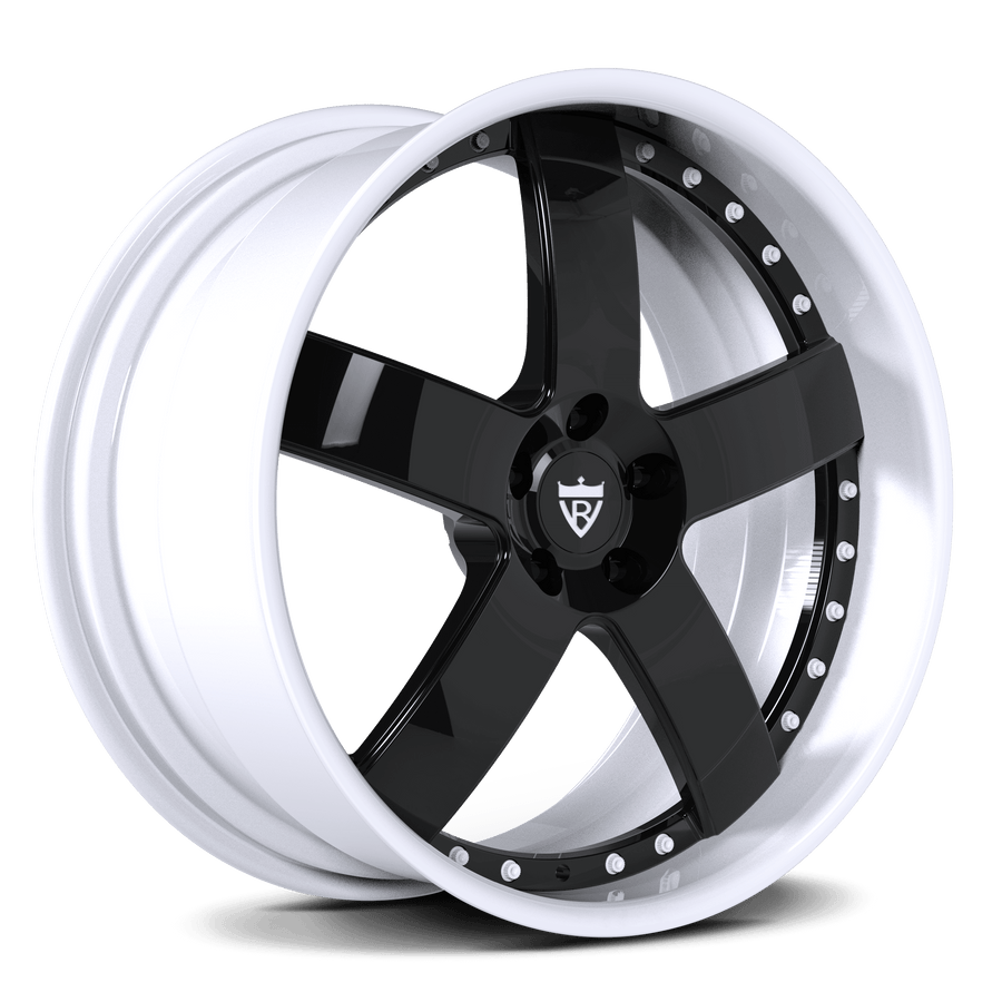 RVRN RV-DF93 custom forged 2-piece 5 spoke wheel in black and white finish for 1969 Chevrolet Chevelle SS 396, classic old school wheel styling with lightweight performance.