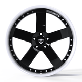 RVRN RV-DF93 custom forged black with white 5 spoke wheels for Tesla Model S lightweight performance wheel setup