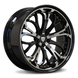 Chrome deep dish RVRN RV-DL09 wheels displayed on blue Corvette C8, custom forged wheel package with aggressive fitment