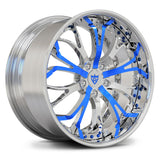 chrome and blue mustang multi spoke wheels custom forged 2 piece design