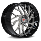 RVRN RV-DM01 custom forged Mercedes AMG S63 wheels with black and chrome Y spoke directional wheel finish