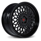 RVRN RV-DM03 custom forged Mercedes rims in black finish showcasing lightweight mesh wheel construction and aggressive fitment design