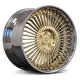 RVRN RV-DM05 forged multi-spoke Audi S6 polished frozen gold with chrome wheel featuring custom 2-piece construction and refined spoke detailing
