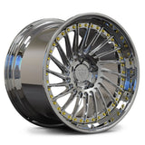 RV-DN01 AMG GT deep dish directional-spoke wheel in chrome with gold hardware
