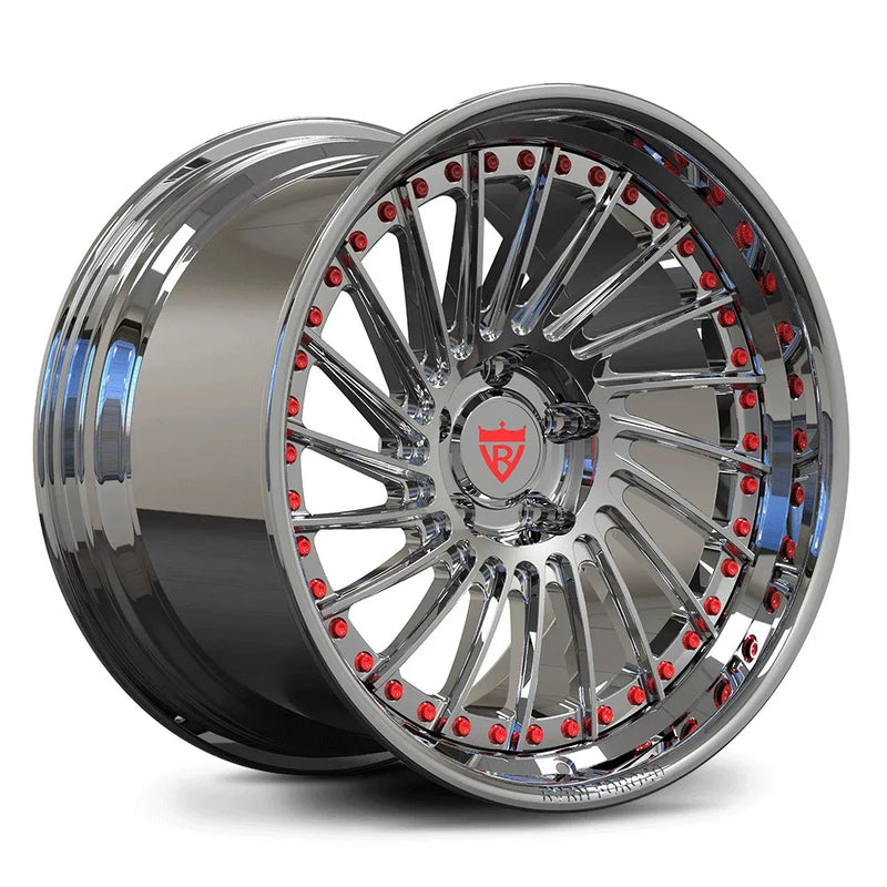 RV-DN01 AMG GT deep dish directional-spoke wheel in chrome with red hardware