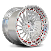 RV-DN01 AMG GT deep dish directional-spoke wheel in polished aluminum with red hardware