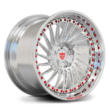 RV-DN01 AMG GT deep dish directional-spoke wheel in polished aluminum with red hardware