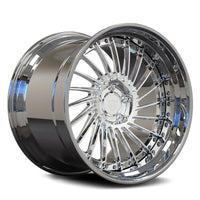 RV-DN01 AMG GT deep dish directional-spoke wheel in polished chrome with black hardware