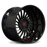 CUSTOM FORGED 2-PIECE DEEP LIP WHEEL in black finish, featuring intricate spoke design and deep dish rim. Perfect for custom vehicles.