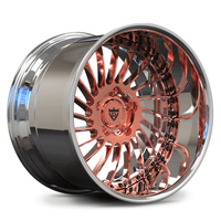 Custom forged 2-piece deep lip wheel in rose gold and chrome  finish, showcasing intricate design and craftsmanship.