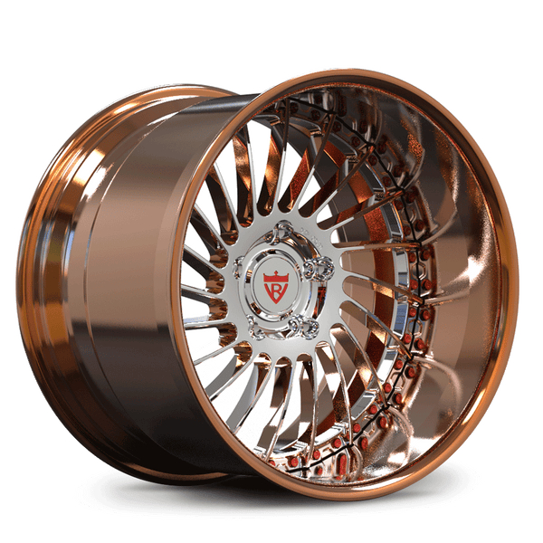 Custom forged deep lip wheel in bronze finish, showcasing intricate design, ideal for deep dish rim enthusiasts.