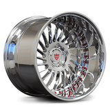 Custom forged 2-piece deep lip wheel showcasing a polished chrome finish, designed for max concavity and OEM compatibility.