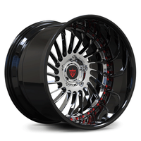 Custom forged 2-piece deep lip wheel, black finish, designed for high performance and aesthetics, ideal for deep dish rim enthusiasts.