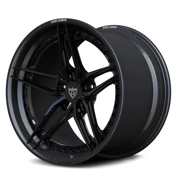 RVRN RV-DP03 CF real carbon fiber 5-star step lip forged wheel with gloss black center