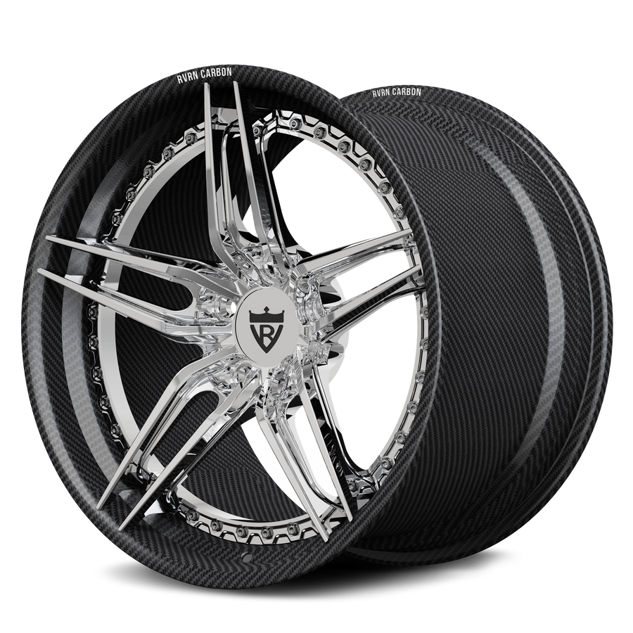 RVRN RV-DP03 CF real carbon fiber 5-star step lip forged wheel with polished center