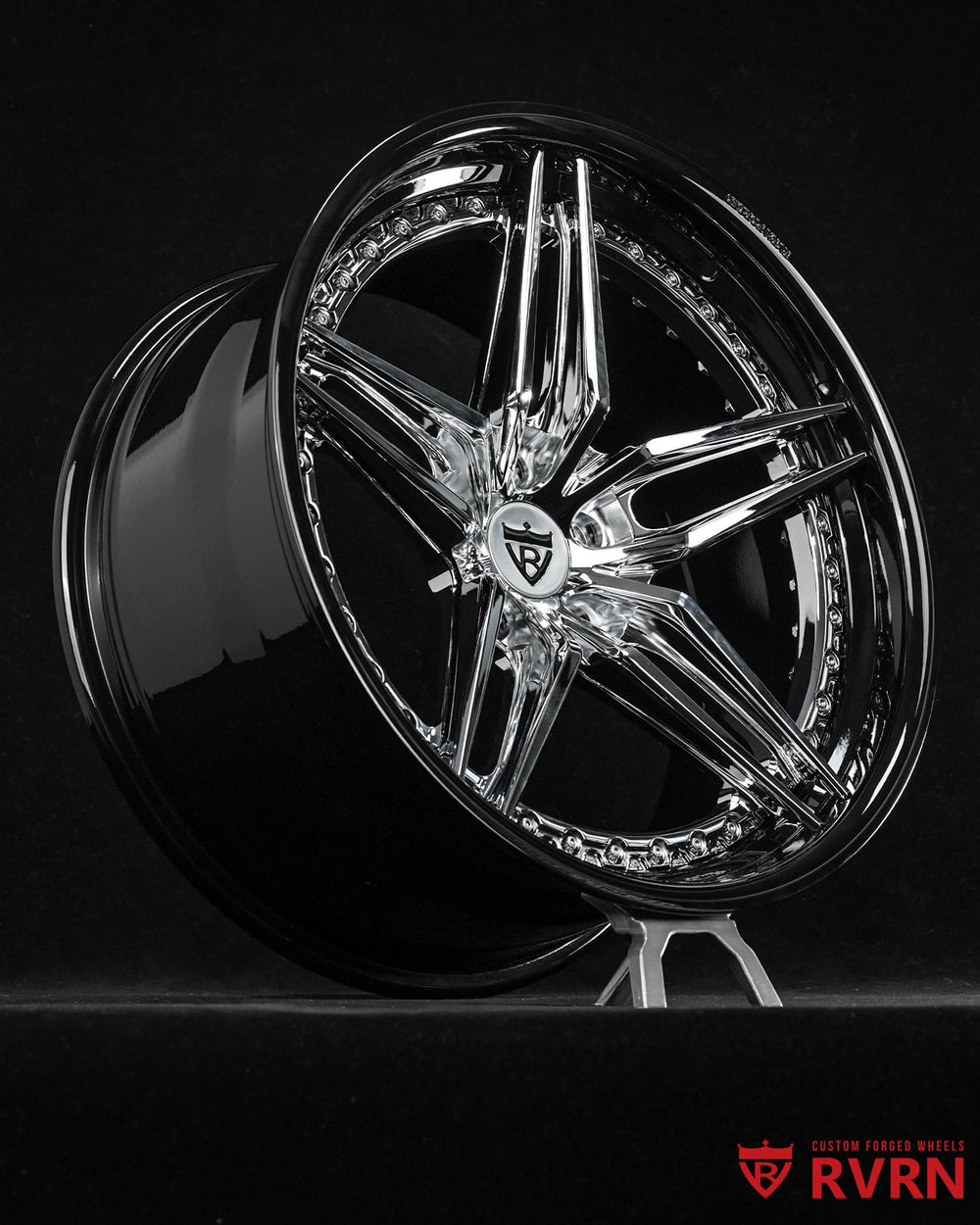 RVRN custom 5-spoke wheels in chrome finish designed for the 1987 Chevrolet Monte Carlo SS