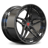 RVRN RV-DP03 forged 5 spoke wheel detail for Corvette C8 Z06, gold with chrome finish and refined 2-piece custom wheel design