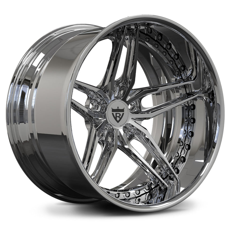 Chrome rims for your Corvette C5 with a classic 5 spoke and deep dish style, RVRN custom forged 2-piece series