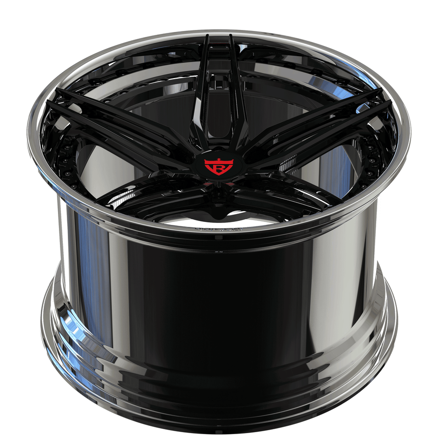 RVRN RV-DP03 custom forged step lip wheels for Porsche 911 Turbo with gloss black and chrome finish, lightweight 2-piece wheel design