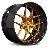 RVRN RV-DR08 black 2-piece forged wheel with dark gold accents and a deep dish multi-spoke face for a performance SUV build