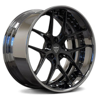 RVRN RV-DR08 black and polished deep dish forged wheel with a layered 2-piece profile for an AMG GLE 53 Coupe build