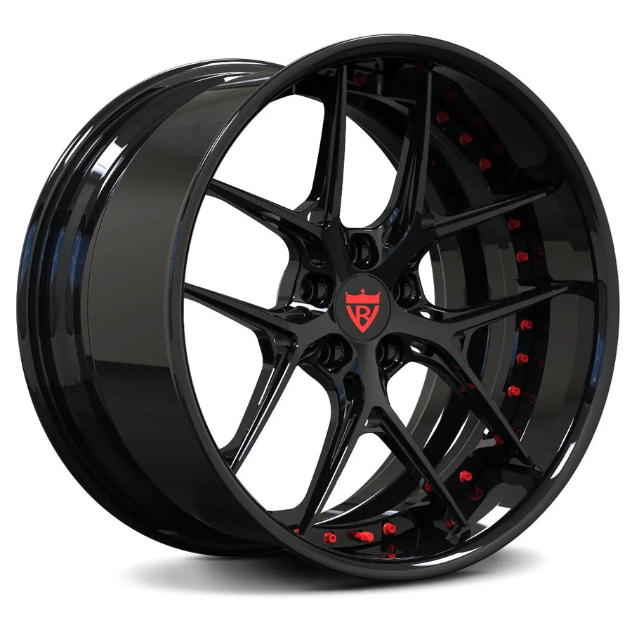 RVRN RV-DR08 gloss black deep dish forged wheel with red perimeter hardware for a Mercedes-AMG GLE 53 Coupe build