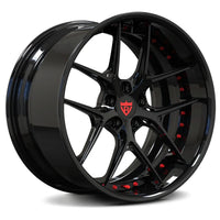 RVRN RV-DR08 gloss black deep dish forged wheel with red perimeter hardware for a Mercedes-AMG GLE 53 Coupe build