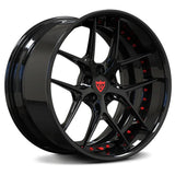 RVRN RV-DR08 gloss black deep dish forged wheel with red perimeter hardware for a Mercedes-AMG GLE 53 Coupe build