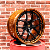 Close-Up of the Step Lip Design on RV-DR08 Forged Wheels with Black and Copper, specially built for Ford Mustang Shelby 