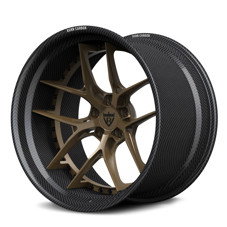 RVRN RV-DR08D CF real carbon fiber deep dish 2-piece forged wheel, matte bronze center