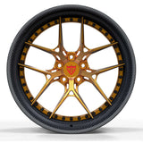 Forged step lip concave rims for BMW M3, M4, custom forged 2-Piece Wheels in Bronze face, carbon fiber wrapped deep lips. 