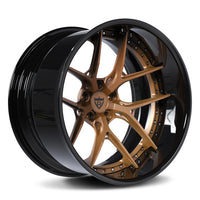Detailed view of RVRN RV-DR08D black and bronze custom forged Chevy C10 wheels with deep lip styling